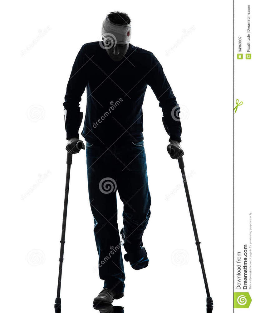 Injured man walking crutches silhouette one studio white background 34963937.thumb