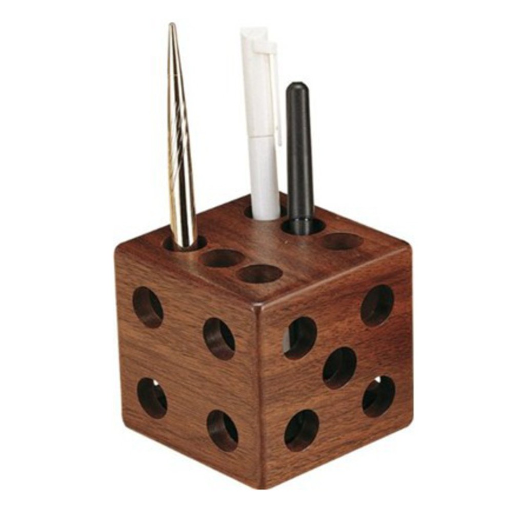Wood dice pen holder walnut color pencil cup.thumb